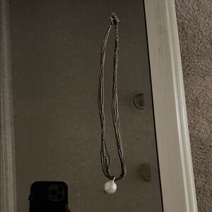 Silver Multi-color Strand Necklace with Pearl Pendant